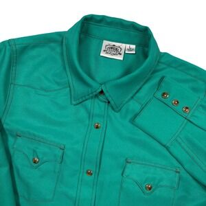 Cowgirl Justice Western Shirt Dress Women L Teal Green Pearl Snap Tunic Rodeo